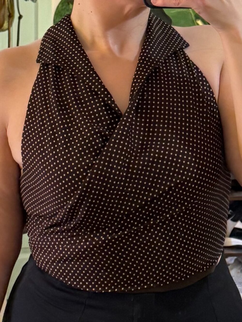 C/MEO Collective Brown and Cream Polka Dot Sleeveless Top